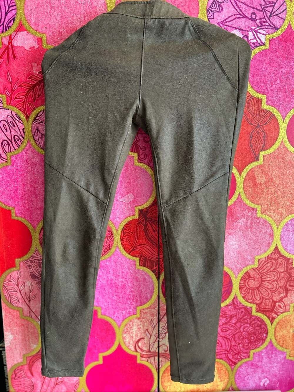 Free People Suede Leggings Olive Green Faux Suede Moto Skinny Pants Size 4
